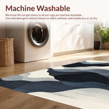 Ultra Soft Area Rug, Non Slip, Stain Resistant, Washable Area Rugs for Living Room, Bedroom, Abstract Grayscale Wave Pattern Runner Rug with Flowing Striped Motif(Gray)