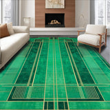 Ultra Soft Area Rug, Non Slip, Stain Resistant, Washable Area Rugs for Living Room, Bedroom, Bold Gold Accented Graphic Motif(Green)