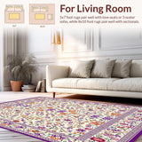 Ultra Soft Area Rug, Non Slip, Stain Resistant, Washable Area Rugs for Living Room, Bedroom, Beige Low Pile Floral Design Area Vibrant Spring Bloom(Ivory)