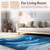 Ultra Soft Area Rug, Non Slip, Stain Resistant, Washable Area Rugs for Living Room, Bedroom, Beach Wave Crest Rug Featuring Abstract Shells and Geometric Surf Shapes(Blue)
