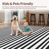 Ultra Soft Area Rug, Non Slip, Stain Resistant, Washable Area Rugs for Living Room, Bedroom, Minimalist Dual-Tone Horizontal Banded Contemporary Decorative Carpet(Black)