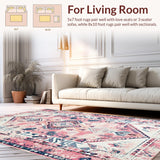 Ultra Soft Area Rug, Non Slip, Stain Resistant, Washable Area Rugs for Living Room, Bedroom, Playful Vintage Medallion Style(Pink)