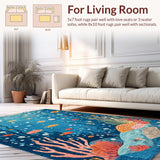 Ultra Soft Area Rug, Non Slip, Stain Resistant, Washable Area Rugs for Living Room, Bedroom, Playroom Education Ocean Animal ABC Number Shape Area Rug(Blue)