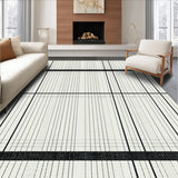 Chic Black White Striped Modern Geometric Area Design(Beige)
