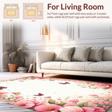 Ultra Soft Area Rug, Non Slip, Stain Resistant, Washable Area Rugs for Living Room, Bedroom, Whimsical Floral Butterfly Aesthetic(Pink)
