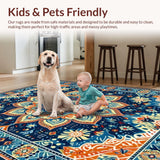 Ultra Soft Area Rug, Non Slip, Stain Resistant, Washable Area Rugs for Living Room, Bedroom, Colorful Abstract Geometric Motif(Blue)