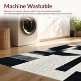 Ultra Soft Area Rug, Non Slip, Stain Resistant, Washable Area Rugs for Living Room, Bedroom, Ebony & Ivory Dash: Cotton Flatweave Rug, Modern Hall Decor(Black)