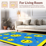 Ultra Soft Area Rug, Non Slip, Stain Resistant, Washable Area Rugs for Living Room, Bedroom, Retro Joyful Face Motif(Blue)