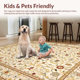 Ultra Soft Area Rug, Non Slip, Stain Resistant, Washable Area Rugs for Living Room, Bedroom, Graceful Curved Border Aesthetic(Beige)
