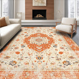 Ultra Soft Area Rug, Non Slip, Stain Resistant, Washable Area Rugs for Living Room, Bedroom, Whimsical Bright Medallion Flair(Orange)