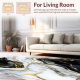 Marble Gold Swirls Accent Abstract Art Runner(White)