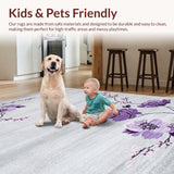 Ultra Soft Area Rug, Non Slip, Stain Resistant, Washable Area Rugs for Living Room, Bedroom, Vibrant Botanical Artistic Touch(Gray)