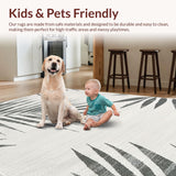 Ultra Soft Area Rug, Non Slip, Stain Resistant, Washable Area Rugs for Living Room, Bedroom, Reversible Palm Leaf Grey Patio Camping Rug(Gray)