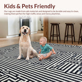 Ultra Soft Area Rug, Non Slip, Stain Resistant, Washable Area Rugs for Living Room, Bedroom, Modern Lattice Design Black and White Striped Area Rug for Stylish Spaces(Black)