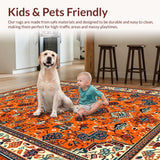 Ultra Soft Area Rug, Non Slip, Stain Resistant, Washable Area Rugs for Living Room, Bedroom, Modern Warm Tones Artful Layout(Orange)