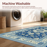 Ultra Soft Area Rug, Non Slip, Stain Resistant, Washable Area Rugs for Living Room, Bedroom, Modern Earthy Floral Composition(Blue)