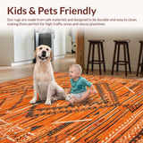 Ultra Soft Area Rug, Non Slip, Stain Resistant, Washable Area Rugs for Living Room, Bedroom, Tribal Orange Geometric Motif(Orange)