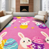 Ultra Soft Area Rug, Non Slip, Stain Resistant, Washable Area Rugs for Living Room, Bedroom, Joyful Springtime Animal Illustration(Pink)