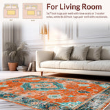 Ultra Soft Area Rug, Non Slip, Stain Resistant, Washable Area Rugs for Living Room, Bedroom, Whimsical Geometric Orange Design(Orange)