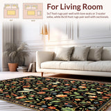 Ultra Soft Area Rug, Non Slip, Stain Resistant, Washable Area Rugs for Living Room, Bedroom, Vibrant Eclectic Nature Patterns(Black)