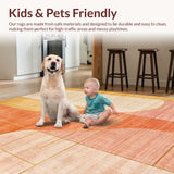 Ultra Soft Area Rug, Non Slip, Stain Resistant, Washable Area Rugs for Living Room, Bedroom, Elegant Peach and Gold Contemporary Floor Covering With Abstract Linear Motifs(Orange)