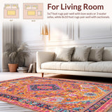 Ultra Soft Area Rug, Non Slip, Stain Resistant, Washable Area Rugs for Living Room, Bedroom, Stylish Symmetrical Floral Arrangement(Orange)