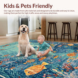 Ultra Soft Area Rug, Non Slip, Stain Resistant, Washable Area Rugs for Living Room, Bedroom, Marine Life Ocean Themed Playmat(Blue)