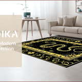 Ultra Soft Area Rug, Non Slip, Stain Resistant, Washable Area Rugs for Living Room, Bedroom, Elegant Black and Gold Print(Black)