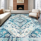 Ultra Soft Area Rug, Non Slip, Stain Resistant, Washable Area Rugs for Living Room, Bedroom, Sophisticated Ivory Abstract Design(Blue)