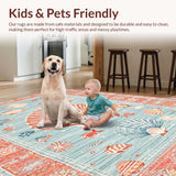 Ultra Soft Area Rug, Non Slip, Stain Resistant, Washable Area Rugs for Living Room, Bedroom, Whimsical Teal Coastal Motif(Red)