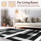 Ultra Soft Area Rug, Non Slip, Stain Resistant, Washable Area Rugs for Living Room, Bedroom, Contemporary Contrast Stripe Featuring Bold Black And White Banding(Black)