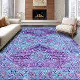 Ultra Soft Area Rug, Non Slip, Stain Resistant, Washable Area Rugs for Living Room, Bedroom, Elegant Violet Tiled Pattern(Blue)