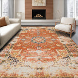Ultra Soft Area Rug, Non Slip, Stain Resistant, Washable Area Rugs for Living Room, Bedroom, Vintage Distressed Earthy Tones(Orange)