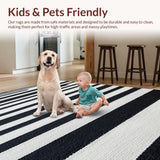 Ultra Soft Area Rug, Non Slip, Stain Resistant, Washable Area Rugs for Living Room, Bedroom, Boho Inspired Linear Contrast Rug with Washable Reversible Design(Black)