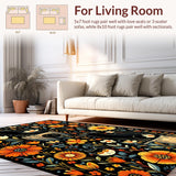 Ultra Soft Area Rug, Non Slip, Stain Resistant, Washable Area Rugs for Living Room, Bedroom, Artistic Black Cat Blossom Design(Black)
