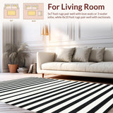 Ultra Soft Area Rug, Non Slip, Stain Resistant, Washable Area Rugs for Living Room, Bedroom, Monochrome Striped Layered Accent Rug with Non-Slip Absorbent Design(Black)