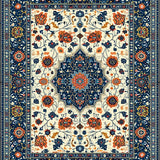 Ultra Soft Area Rug, Non Slip, Stain Resistant, Washable Area Rugs for Living Room, Bedroom, Elegant Textured Floral Composition(Blue)
