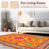Ultra Soft Area Rug, Non Slip, Stain Resistant, Washable Area Rugs for Living Room, Bedroom, Artful Fluffy Geometric Accents(Orange)