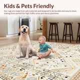 Ultra Soft Area Rug, Non Slip, Stain Resistant, Washable Area Rugs for Living Room, Bedroom, Rustic Warm Tiled Arrangement(Beige)
