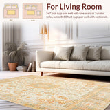 Ultra Soft Area Rug, Non Slip, Stain Resistant, Washable Area Rugs for Living Room, Bedroom, Cozy Beige Boho Floral Medallion Area(Ivory)