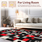Ultra Soft Area Rug, Non Slip, Stain Resistant, Washable Area Rugs for Living Room, Bedroom, Quirky Black Geometric Motif(Black)
