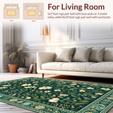 Ultra Soft Area Rug, Non Slip, Stain Resistant, Washable Area Rugs for Living Room, Bedroom, Contemporary Dark Floral Elegance(Green)