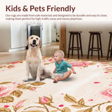 Ultra Soft Area Rug, Non Slip, Stain Resistant, Washable Area Rugs for Living Room, Bedroom, Charming Plush Floral Elegance(Beige)