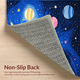 Ultra Soft Area Rug, Non Slip, Stain Resistant, Washable Area Rugs for Living Room, Bedroom, Playful Solar System Graphic Style(Blue)