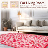 Ultra Soft Area Rug, Non Slip, Stain Resistant, Washable Area Rugs for Living Room, Bedroom, Rustic Floral Watercolor Impression(Pink)