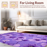 Ultra Soft Area Rug, Non Slip, Stain Resistant, Washable Area Rugs for Living Room, Bedroom, Vibrant Three-Dimensional Blossom(Purple)
