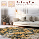 Ultra Soft Area Rug, Non Slip, Stain Resistant, Washable Area Rugs for Living Room, Bedroom, Terracotta Vintage Floral Motif(Gold)