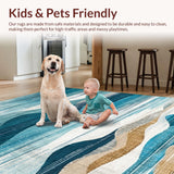 Ultra Soft Area Rug, Non Slip, Stain Resistant, Washable Area Rugs for Living Room, Bedroom, Coastal Wave Pattern Runner Rug with Seashell Motifs and Nautical Blue Swirls(Blue)