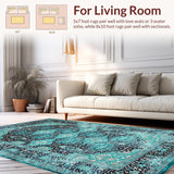 Ultra Soft Area Rug, Non Slip, Stain Resistant, Washable Area Rugs for Living Room, Bedroom, Rustic Vintage Ogee Pattern Design(Blue)