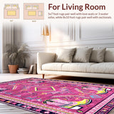 Ultra Soft Area Rug, Non Slip, Stain Resistant, Washable Area Rugs for Living Room, Bedroom, Chic Vivid Western Graphic Motif(Pink)